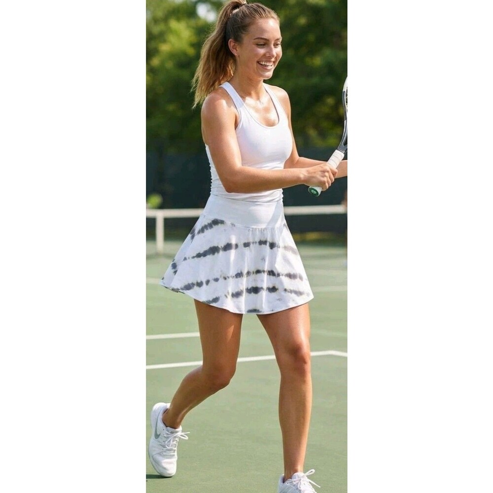 Lululemon Skort Court Rival Skirt White/Gray Tie-Dye Sz 8